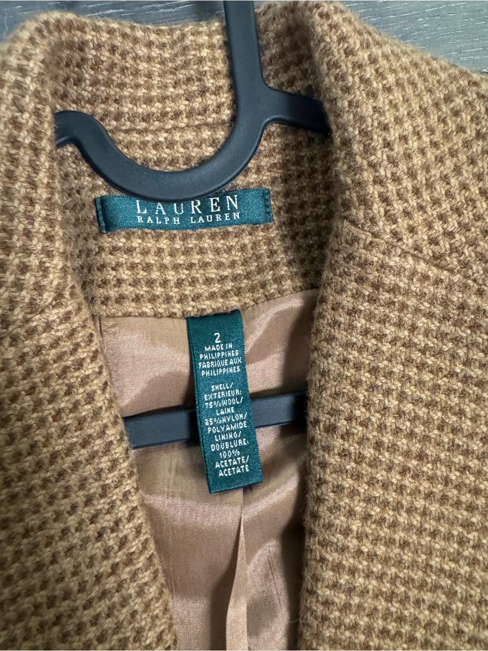 NWOT Lauren Ralph Lauren Brown RLL Crest Houndstooth Tweed Blazer Jacket size 2 - Picture 4 of 10